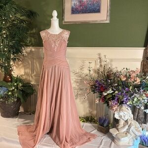 Formal long blush pink chiffon dress